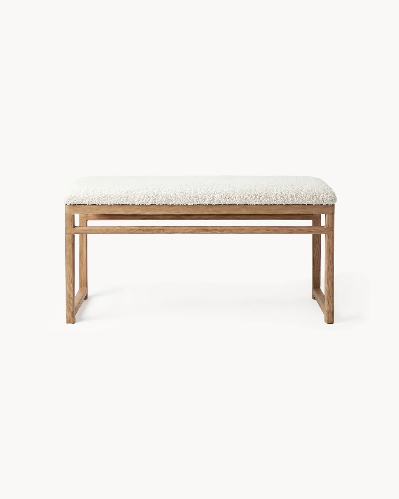 Oak Bench Alva – Oak Frame – Ivory Bouclé Cushion - Image 3