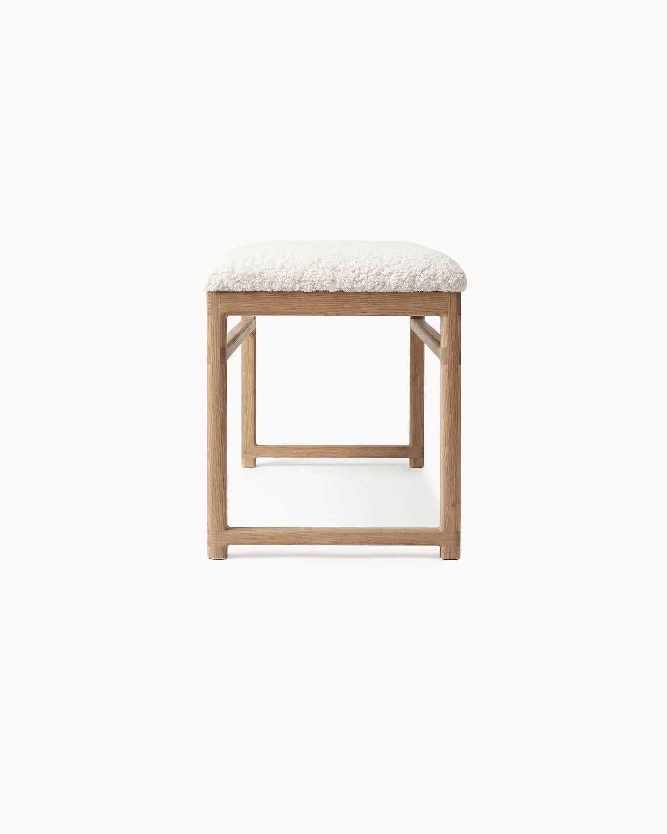 Oak Bench Alva – Oak Frame – Ivory Bouclé Cushion - Image 4
