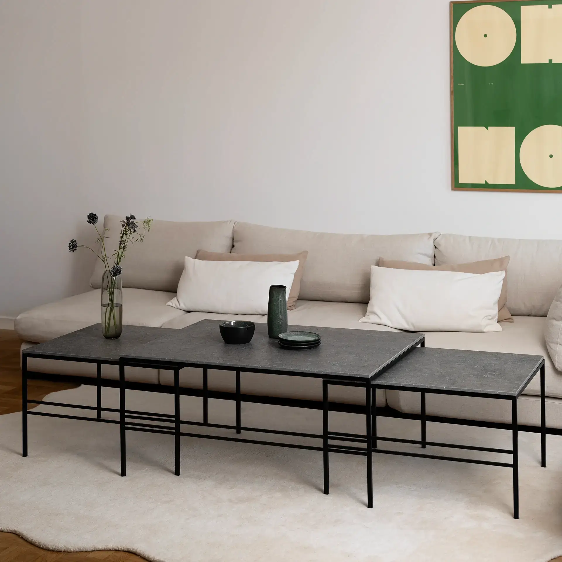 Coffee table Anton  - Large set - Black Frame - Grafite Dekton Top - Image 2