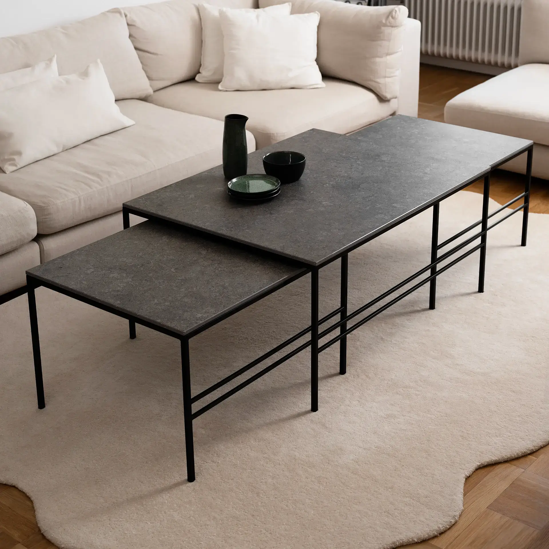 Coffee table Anton  - Large set - Black Frame - Grafite Dekton Top - Image 3