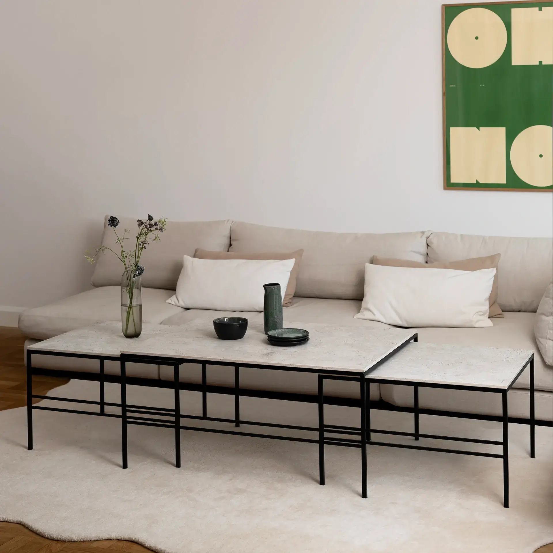 Coffee table Anton  - Large set - Black Frame - Sabbia Dekton Top - Image 2