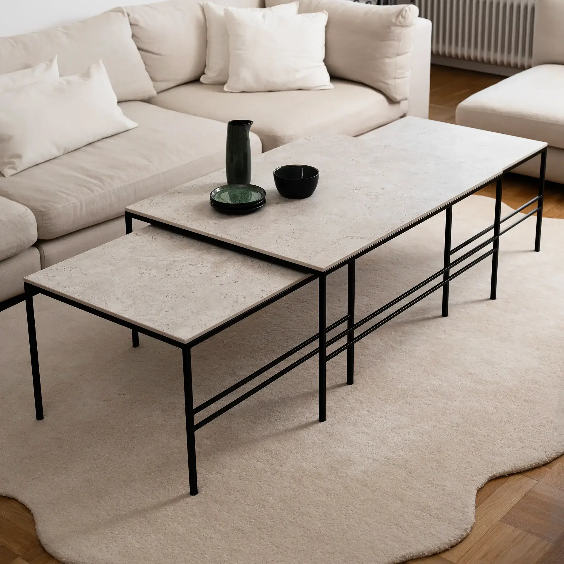 Coffee table Anton  - Large set - Black Frame - Sabbia Dekton Top - Image 3