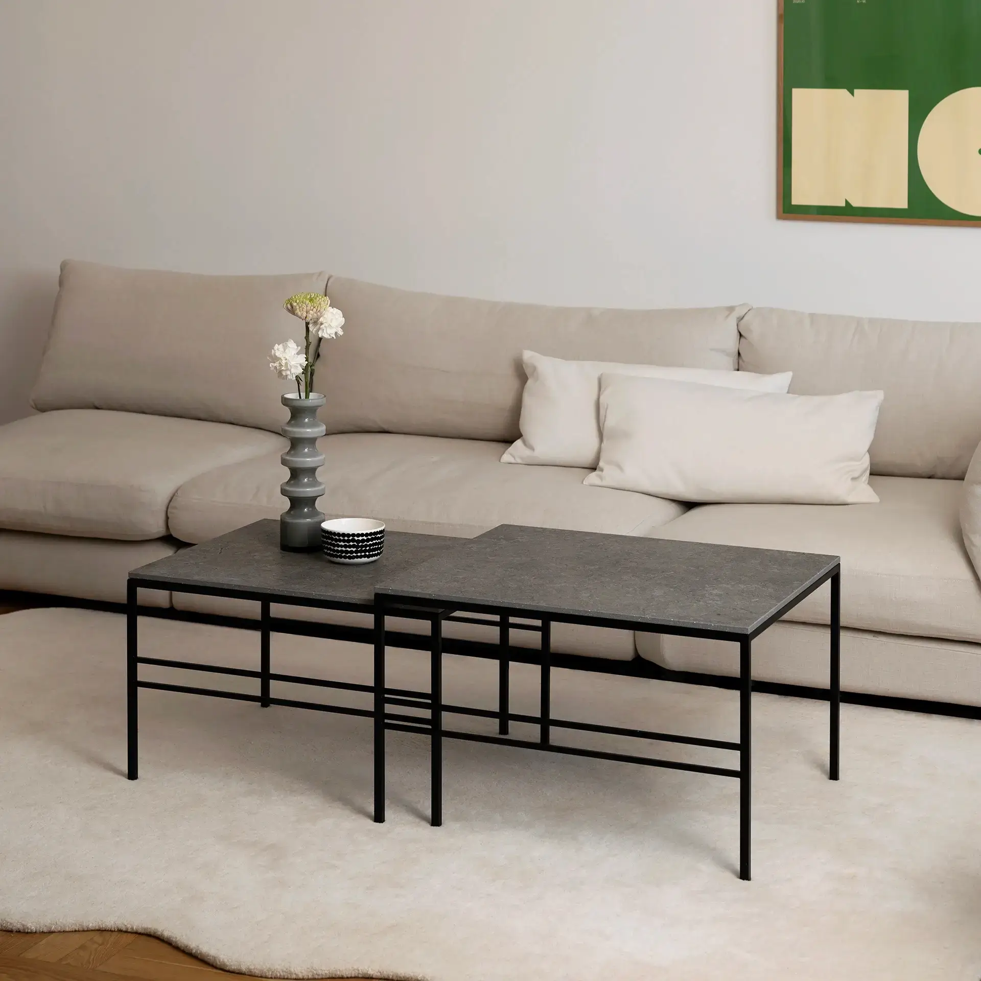 Coffee table Anton  - Small set - Black Frame - Grafite Dekton Top - Image 3