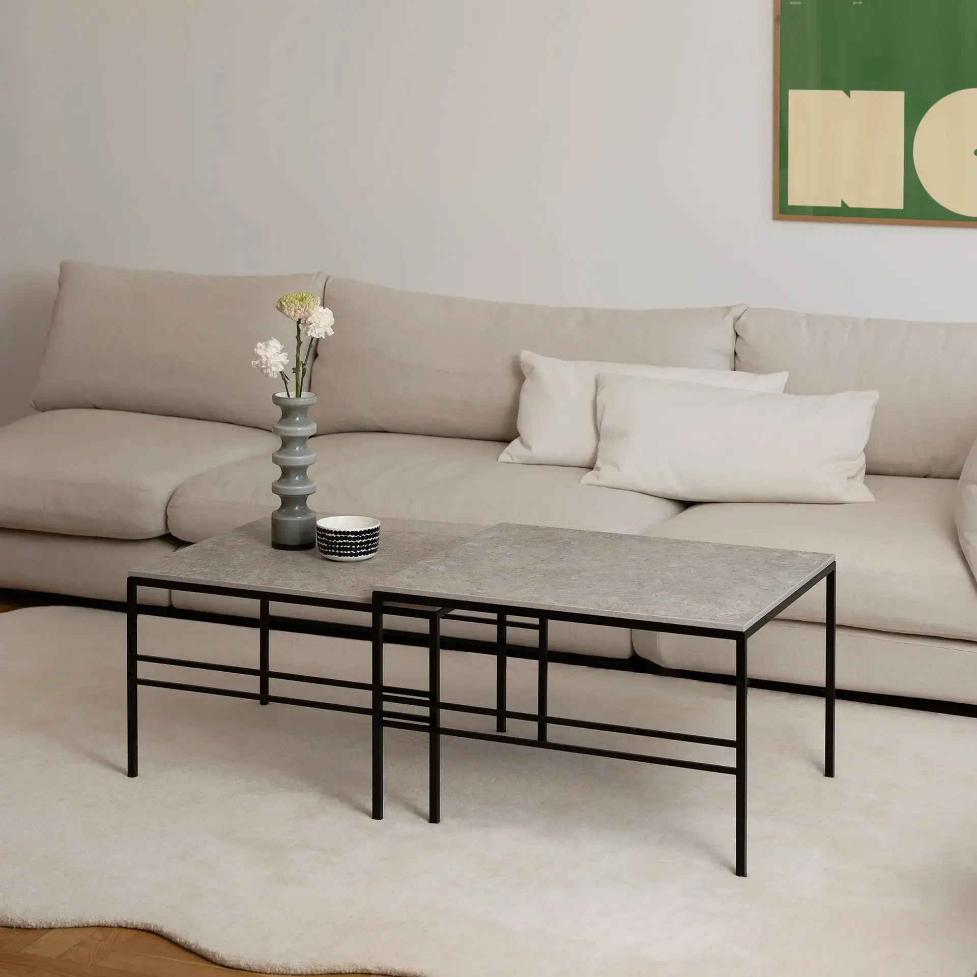 Coffee table Anton  - Small set - Black Frame - Grigio Dekton Top - Image 3