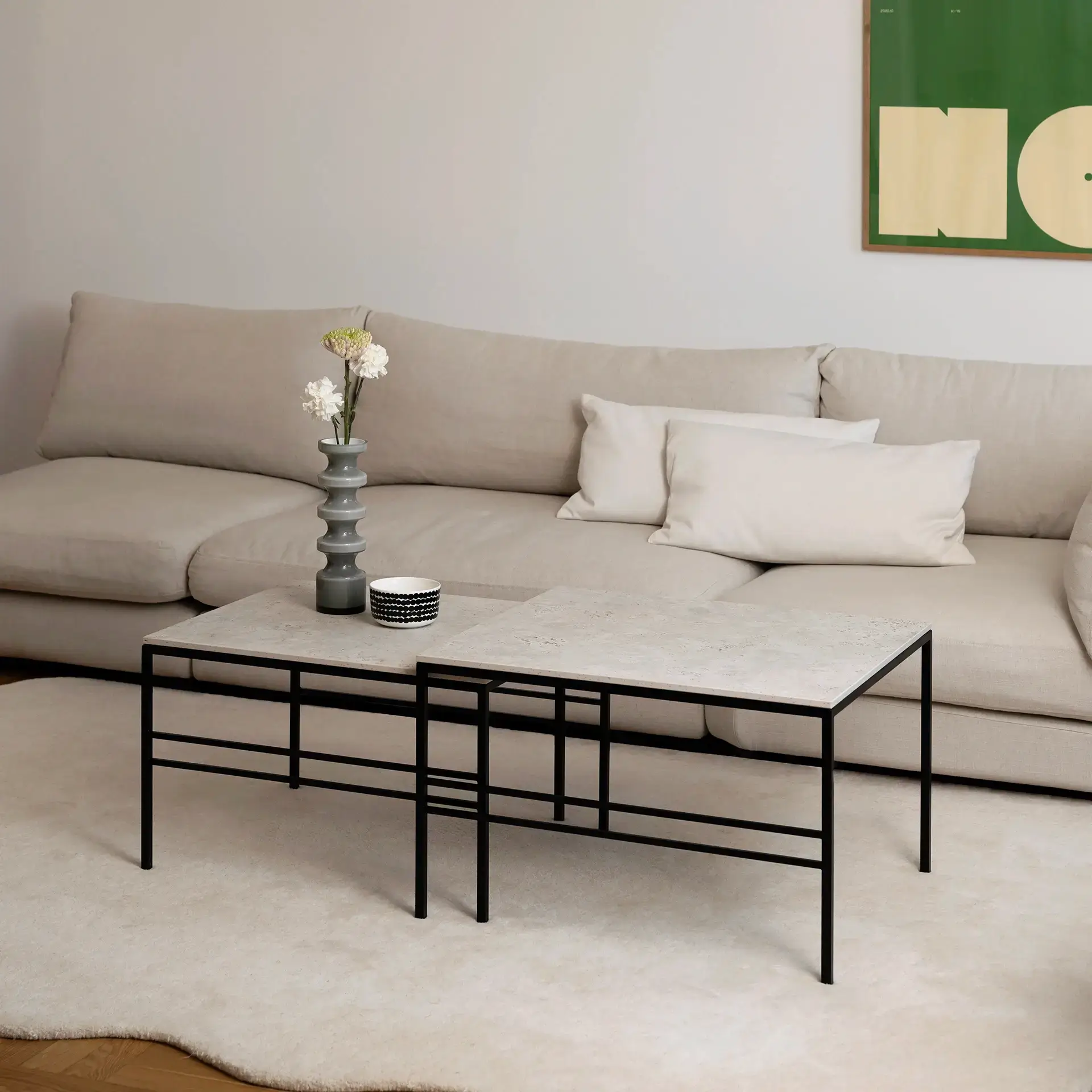 Coffee table Anton  - Small set - Black Frame - Sabbia Dekton Top - Image 3