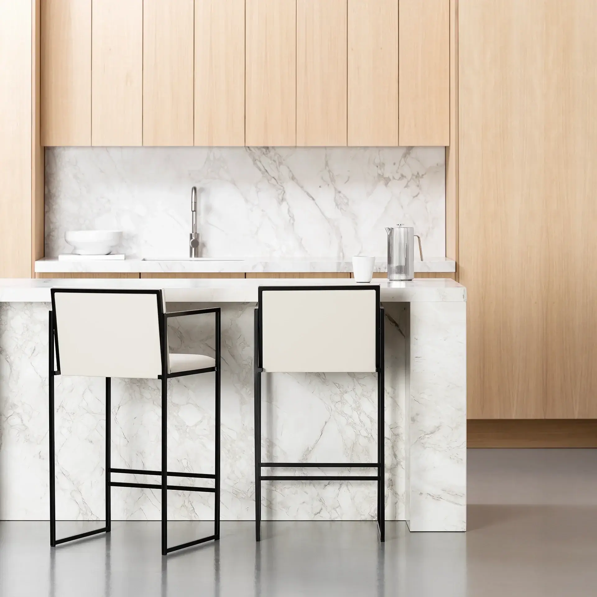 Bar Stool Bruno – Black – Ivory Leather - Image 2