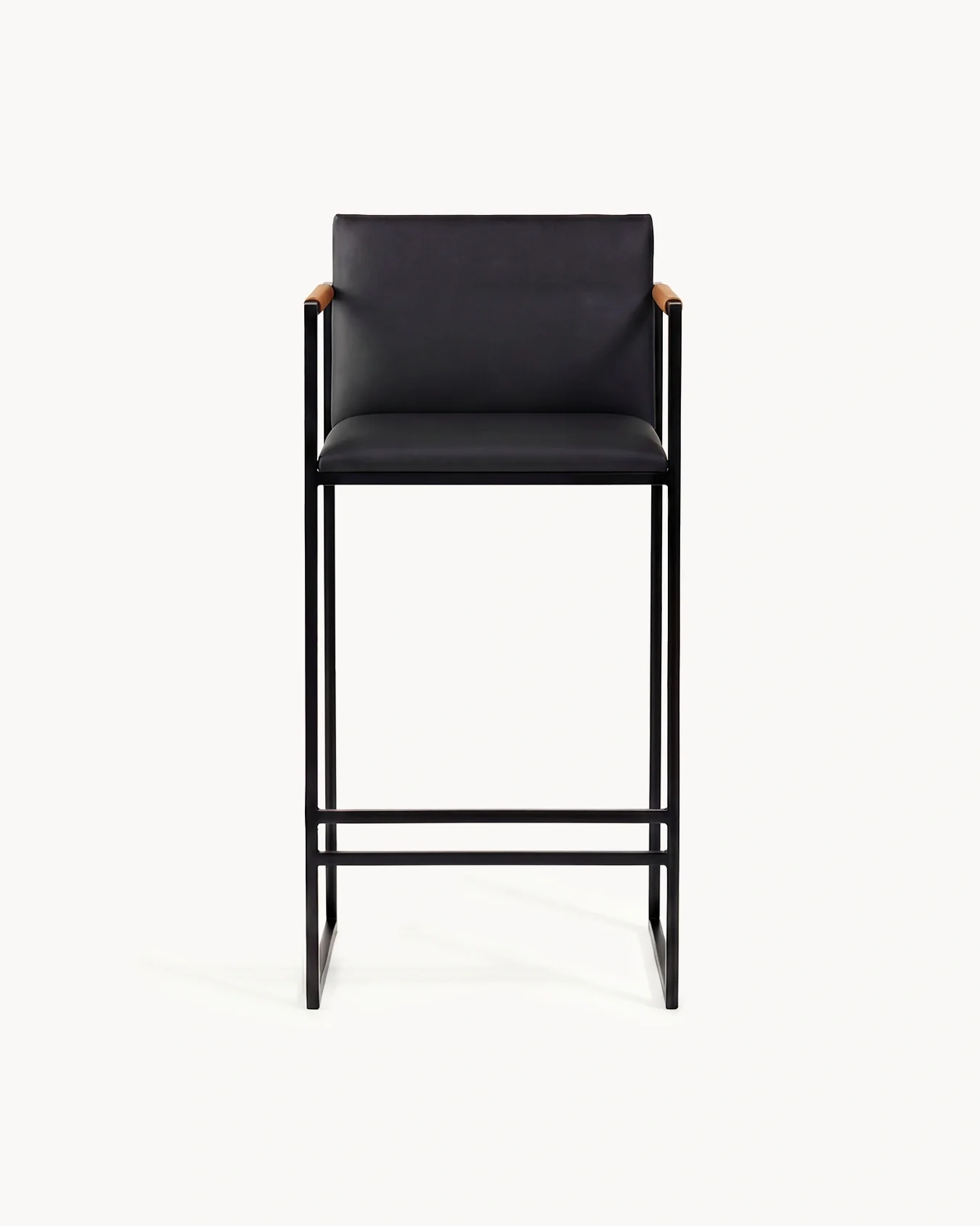 Bar Stool Bruno – Black – Jade Black Leather - Coffee bean Armrest - Image 4
