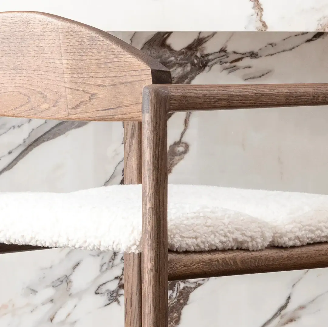 Oak Bar Stool Carl – Dark Oak – Ivory Bouclé - Image 4