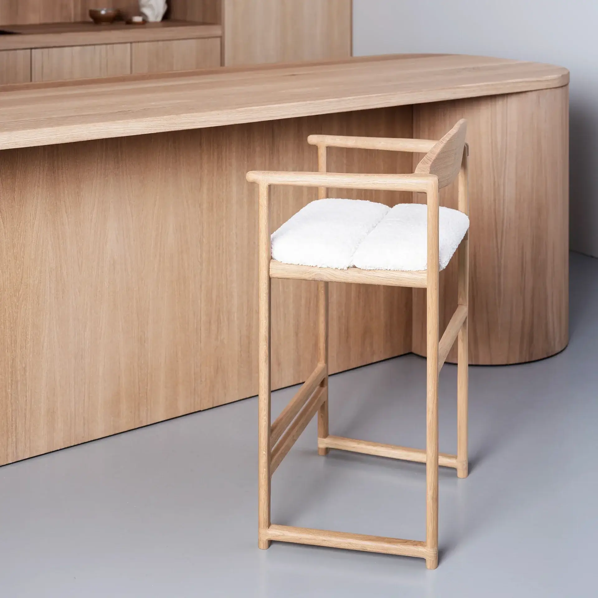 Oak Bar Stool Carl – Oak – Ivory Bouclé - Image 3