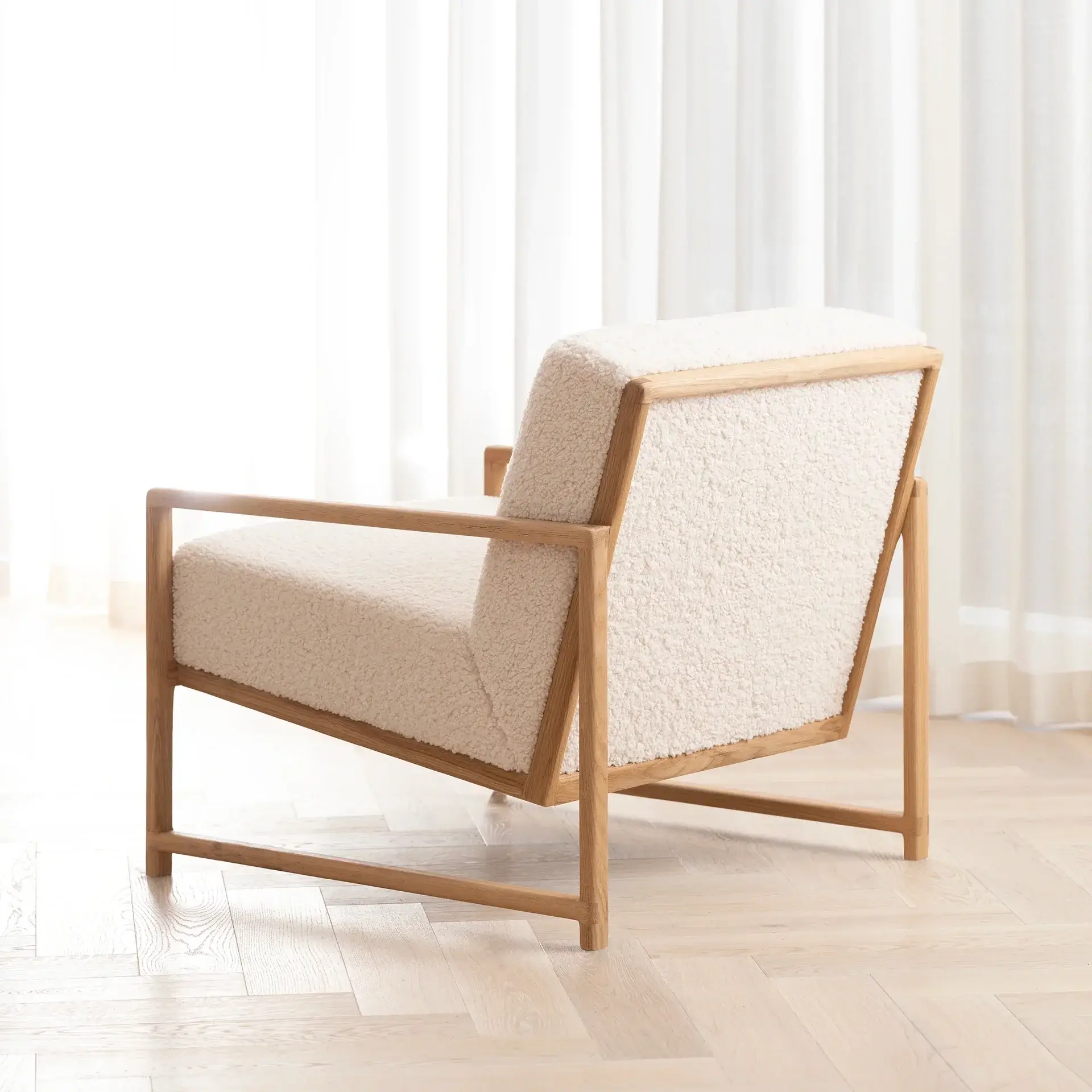 Armchair Einar – Oak Frame – Ivory Bouclé Cushion - Image 6