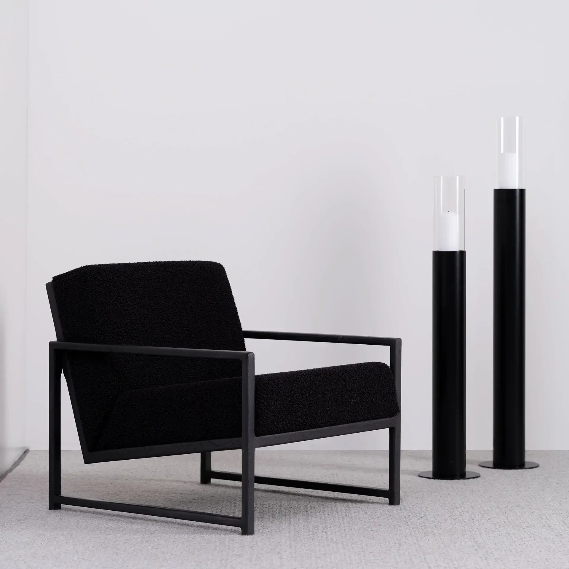 Armchair Einar – Black Oak Frame – Black Bouclé Cushion - Image 6