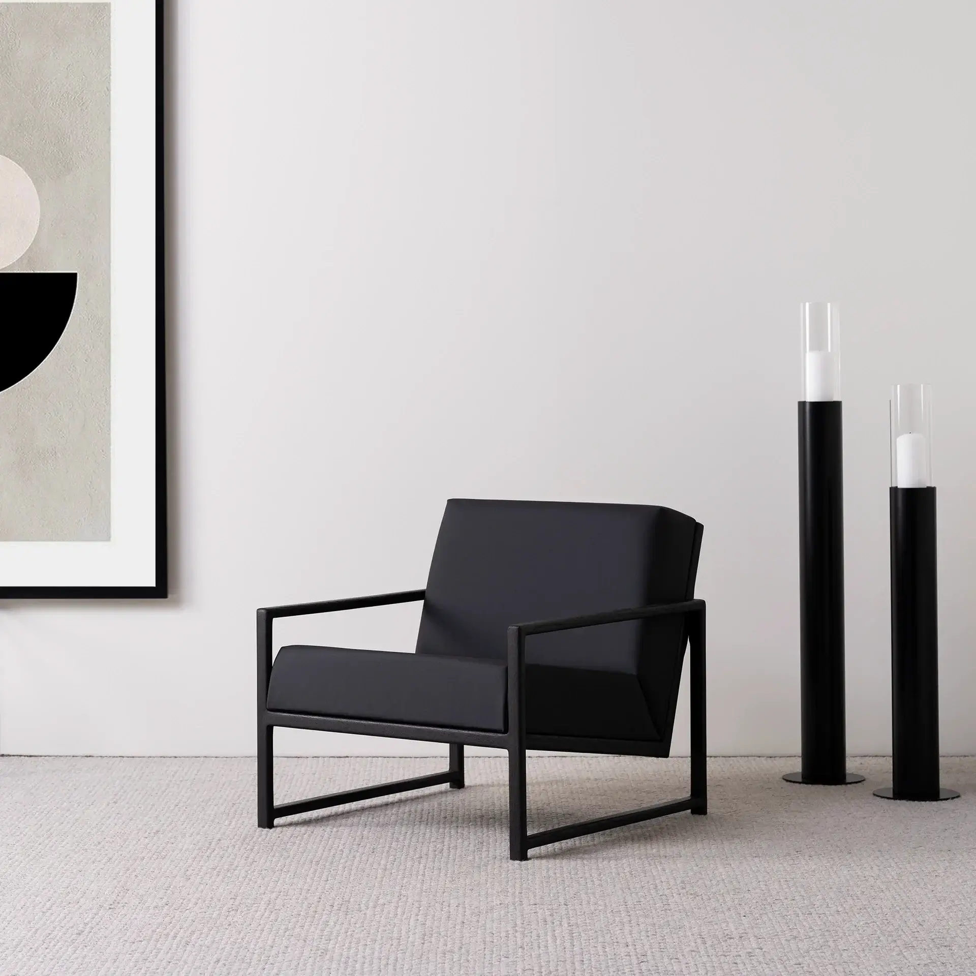 Armchair Einar – Black Oak Frame – Jade Black Leather Cushion - Image 2