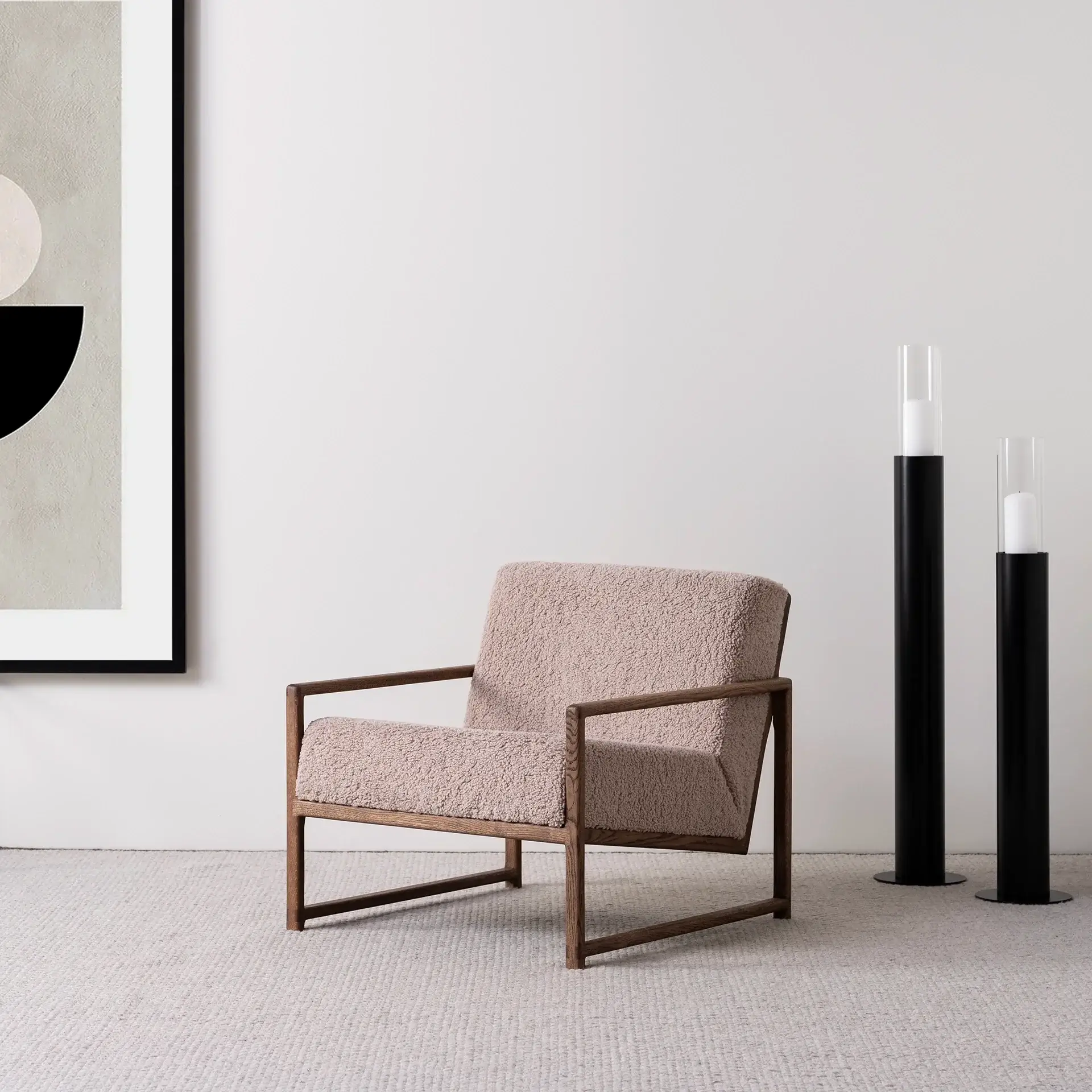 Armchair Einar – Dark Oak Frame – Greige Bouclé Cushion - Image 3