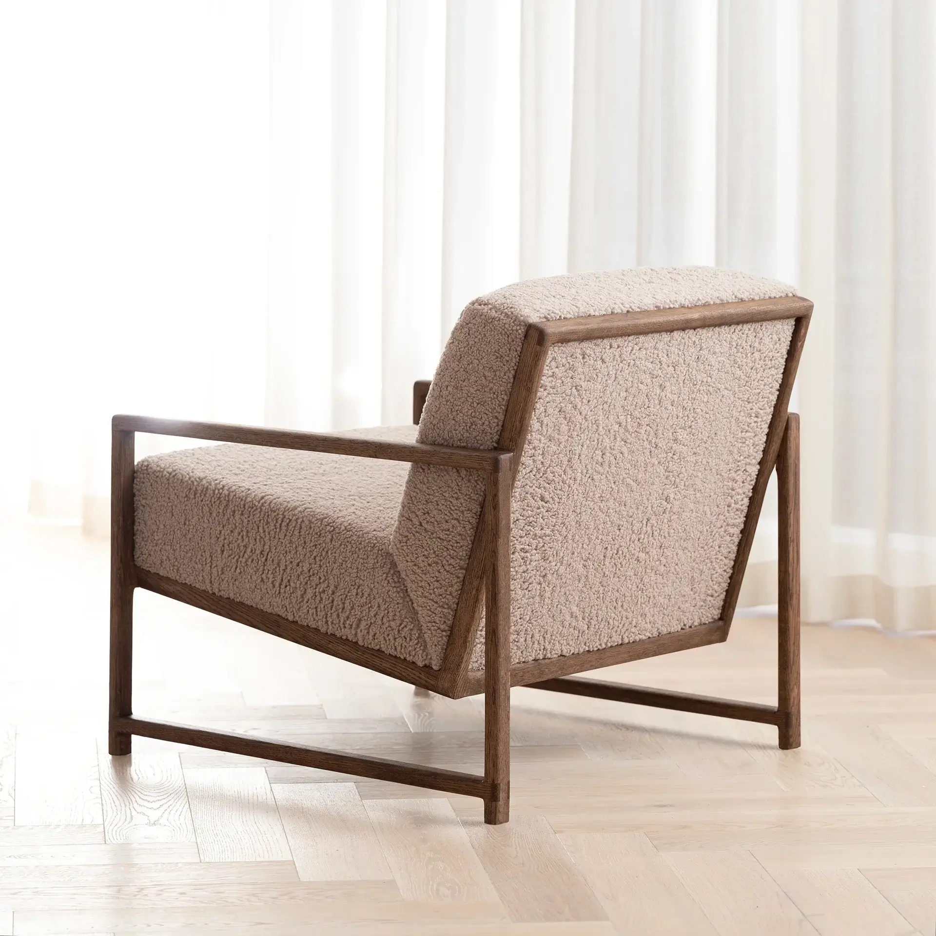 Armchair Einar – Dark Oak Frame – Greige Bouclé Cushion - Image 7