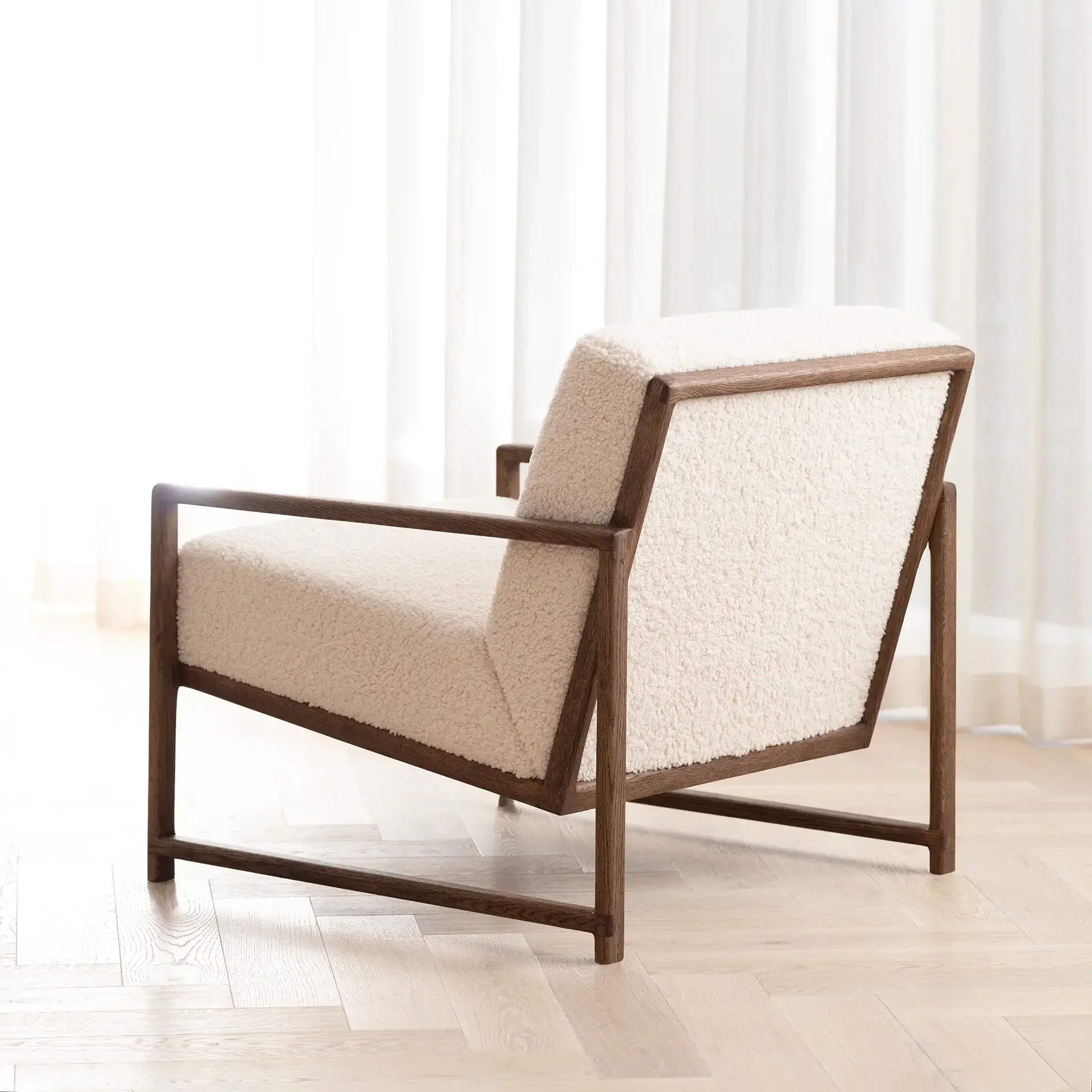 Armchair Einar – Dark Oak Frame – Ivory Bouclé Cushion - Image 6
