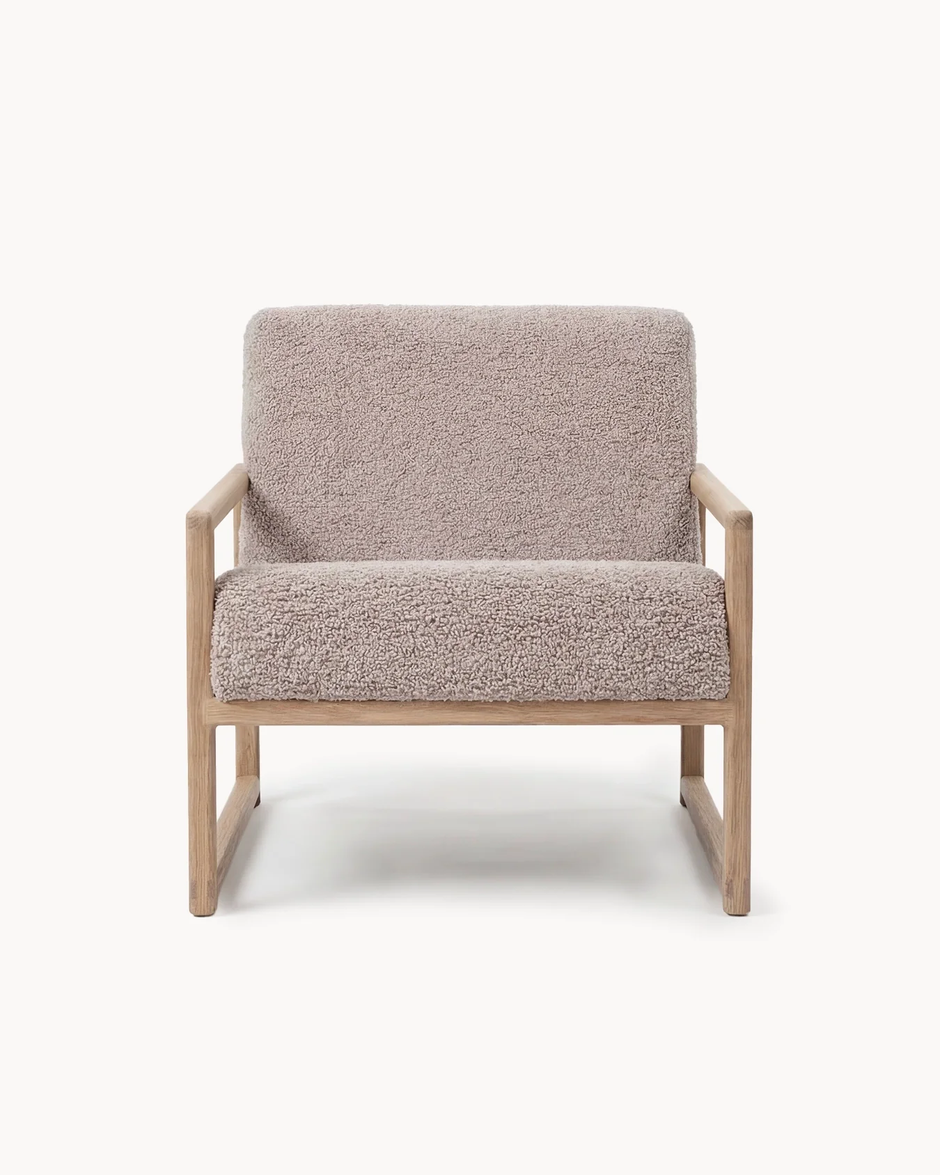 Armchair Einar – Oak Frame – Greige Bouclé Cushion - Image 4