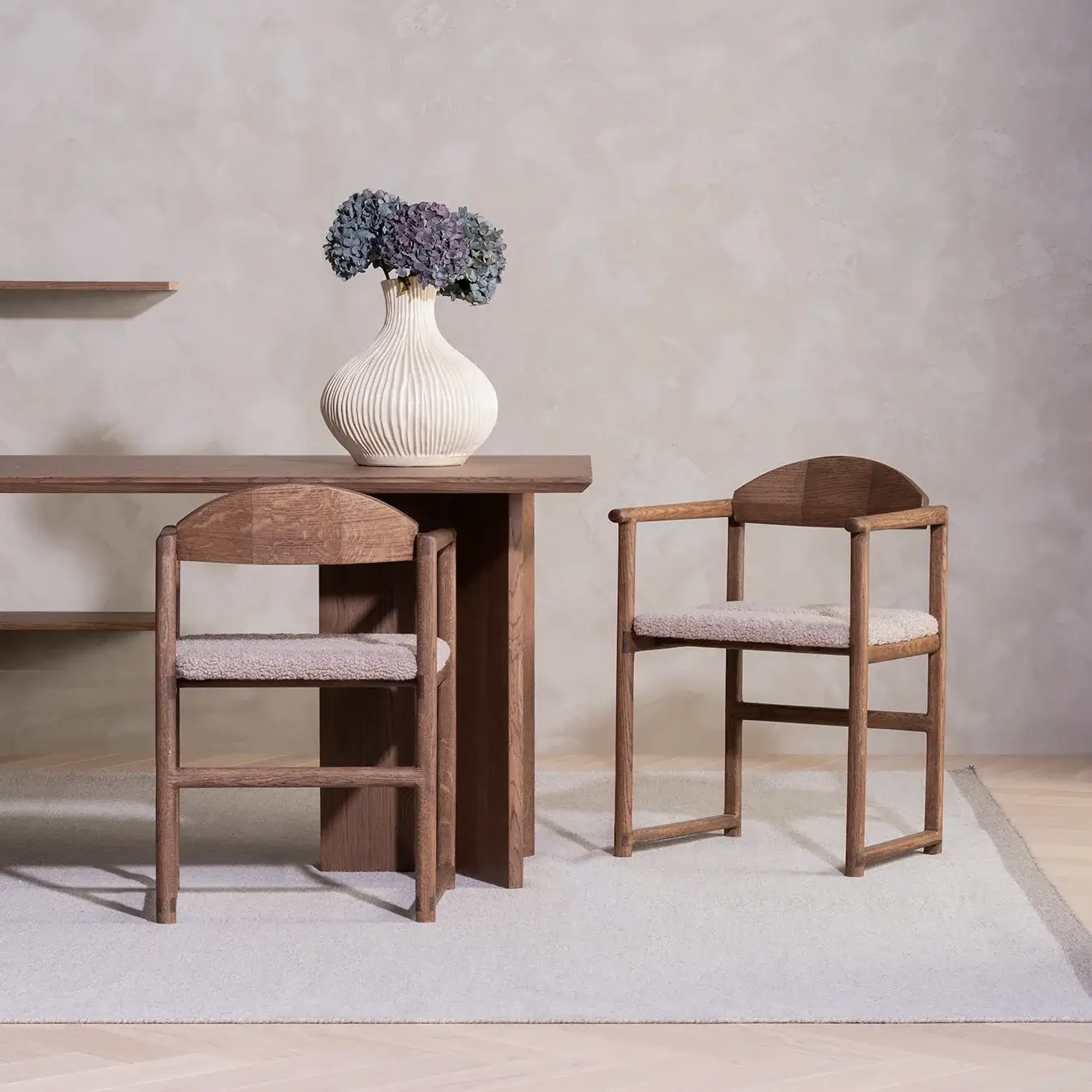 Dining chair Erik  - Dark Oak Wood Frame - Greige Bouclé Cushion - Image 2