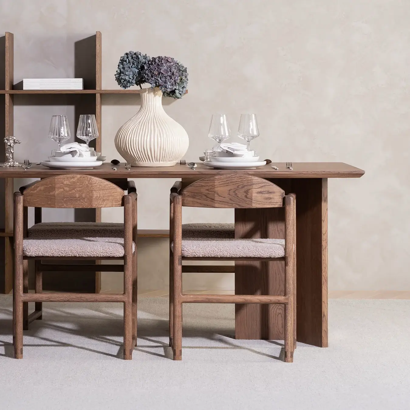 Dining chair Erik  - Dark Oak Wood Frame - Greige Bouclé Cushion - Image 3
