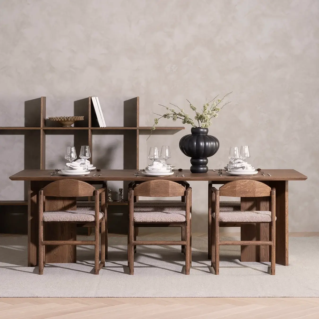 Dining chair Erik  - Dark Oak Wood Frame - Greige Bouclé Cushion - Image 4