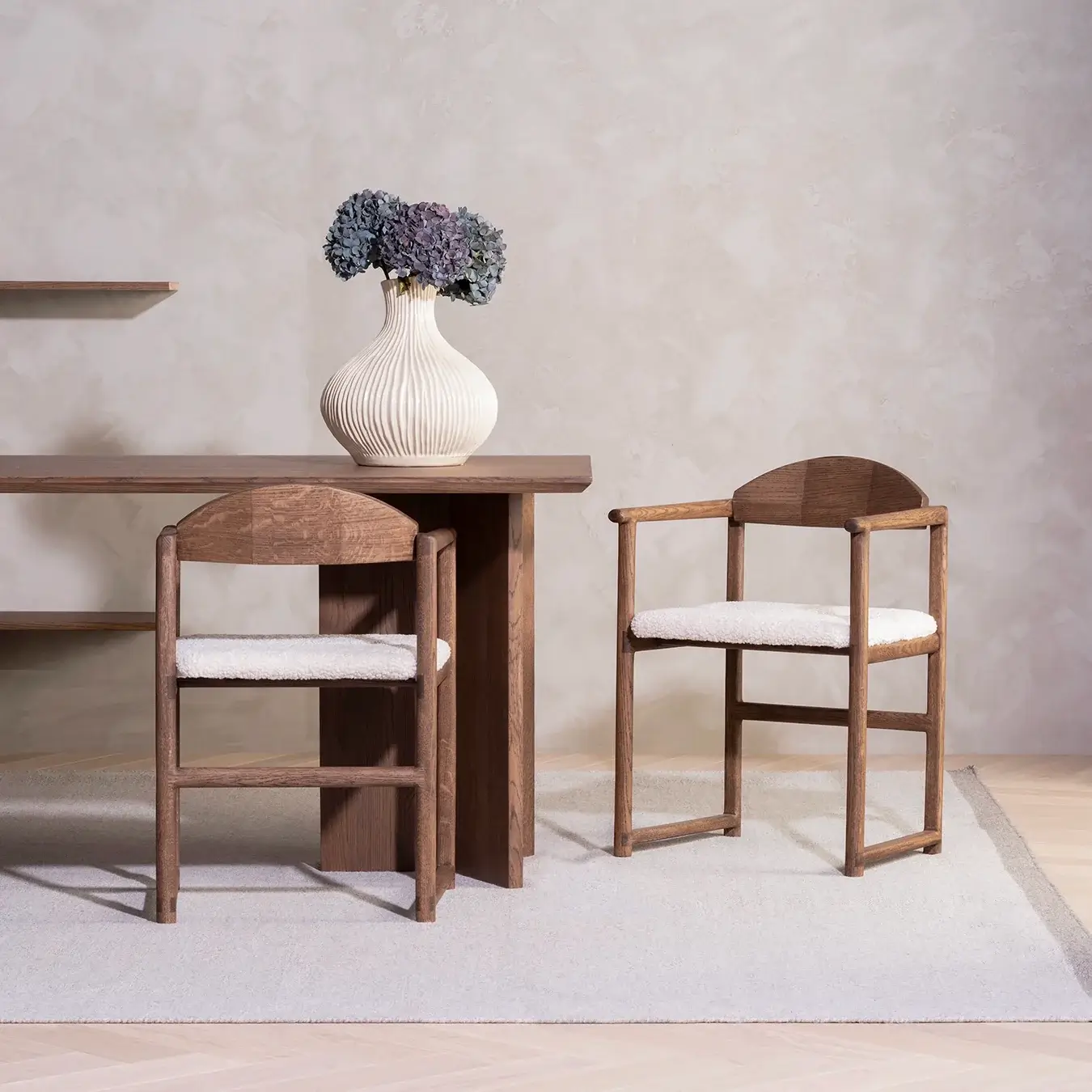 Dining chair Erik  - Dark Oak Frame - Ivory Bouclé Cushion - Image 2