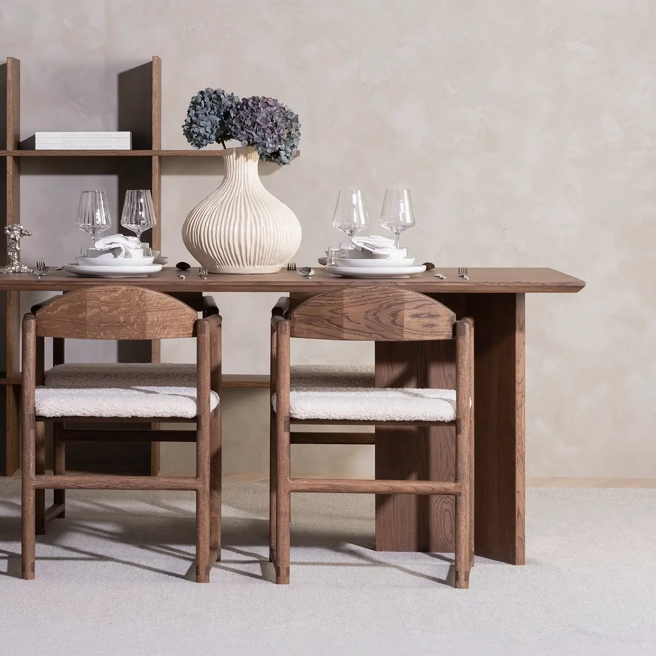 Dining chair Erik  - Dark Oak Frame - Ivory Bouclé Cushion - Image 3