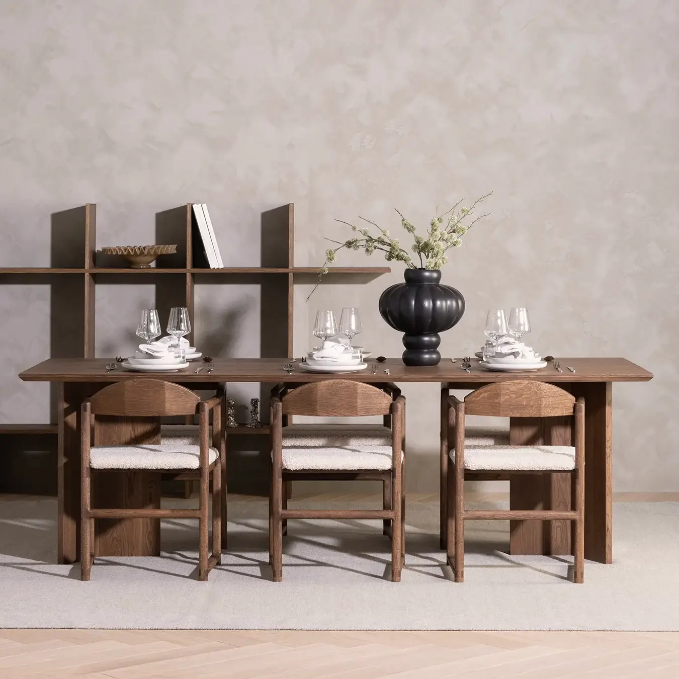 Dining chair Erik  - Dark Oak Frame - Ivory Bouclé Cushion - Image 4