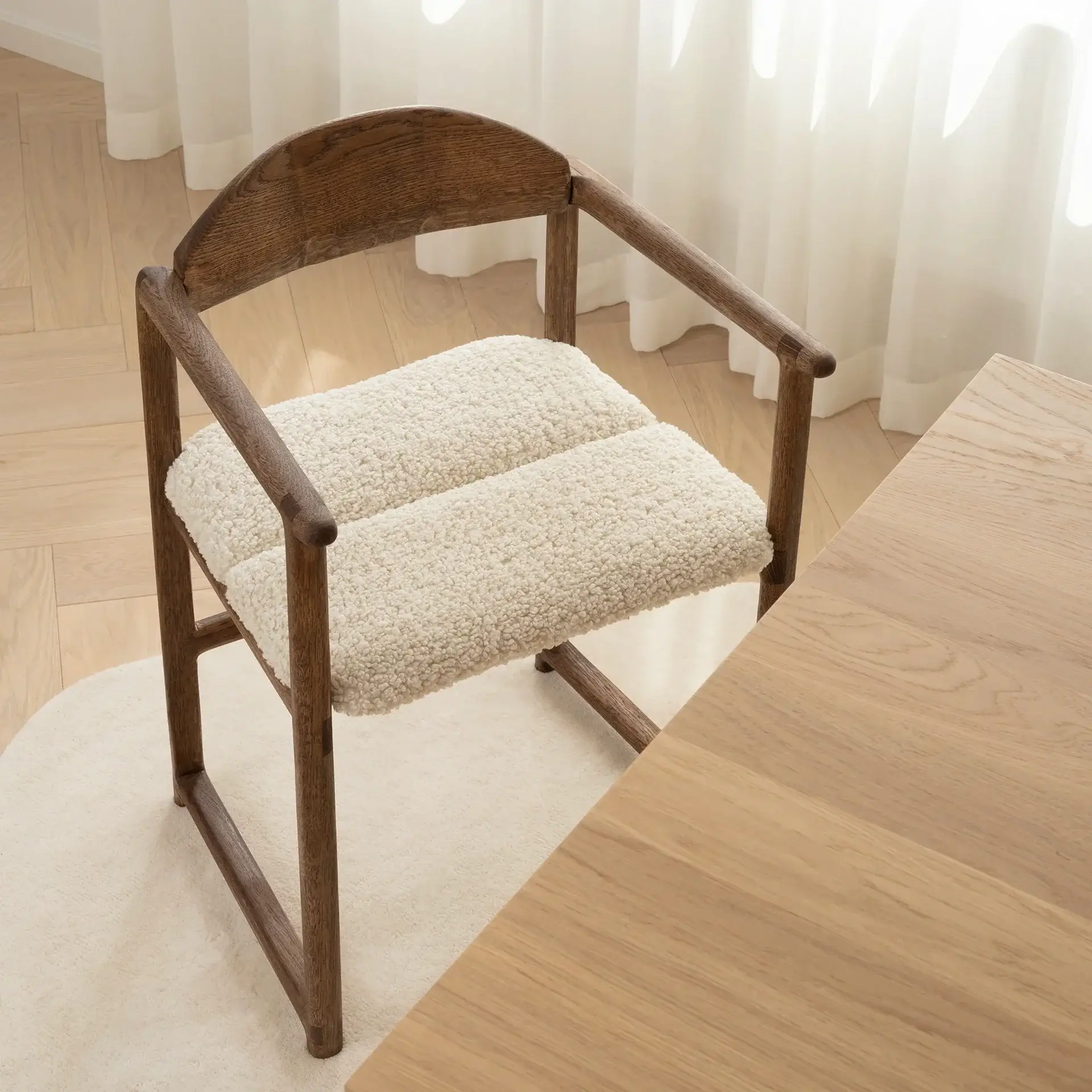 Dining chair Erik  - Dark Oak Frame - Ivory Bouclé Cushion - Image 5