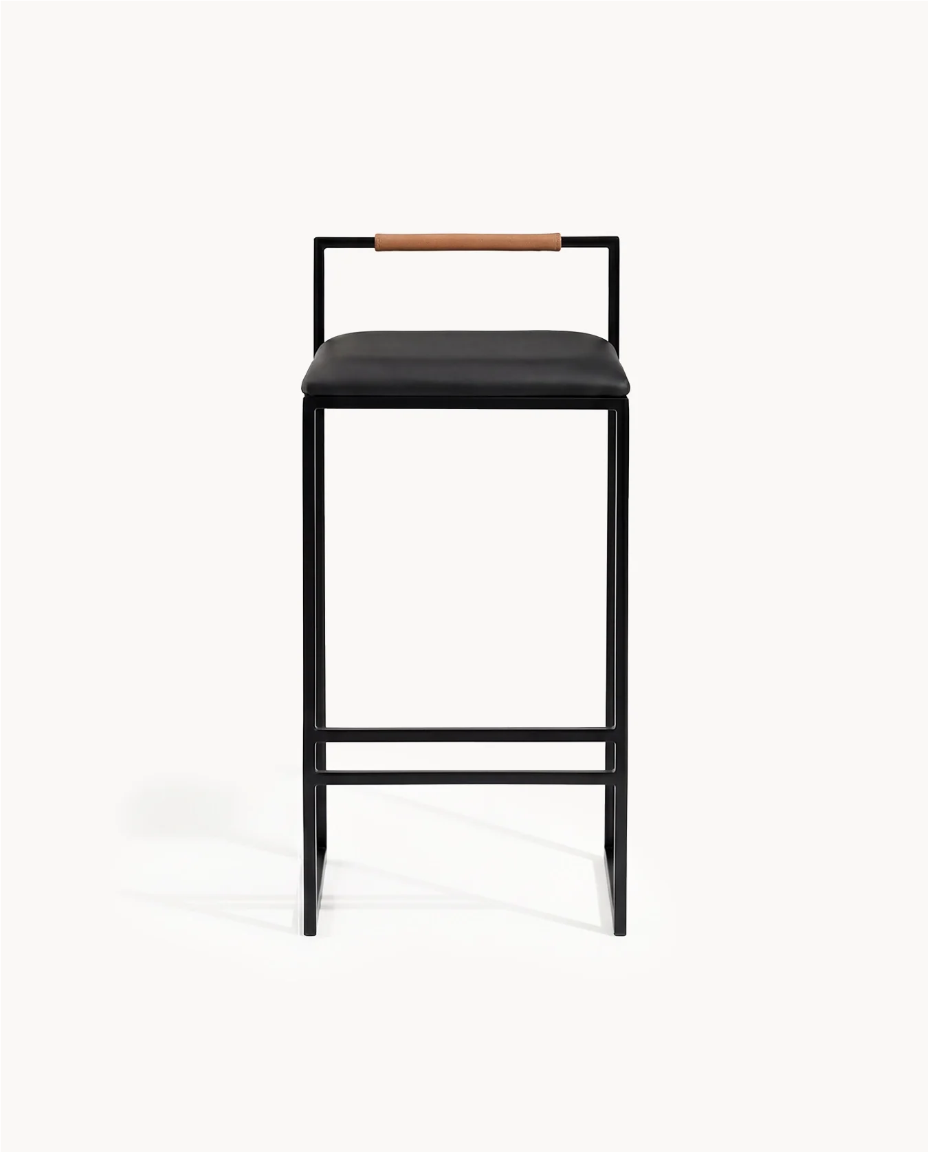 Bar Stool Freja – Black Frame – Black Leather Cushion & Brown Backrest - Image 3