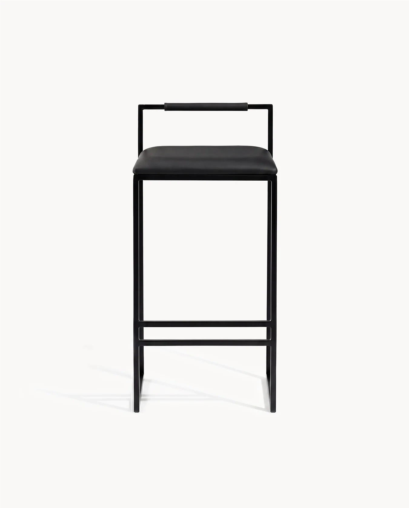 Bar Stool Freja – Black Frame – Black Leather Cushion & Backrest - Image 3