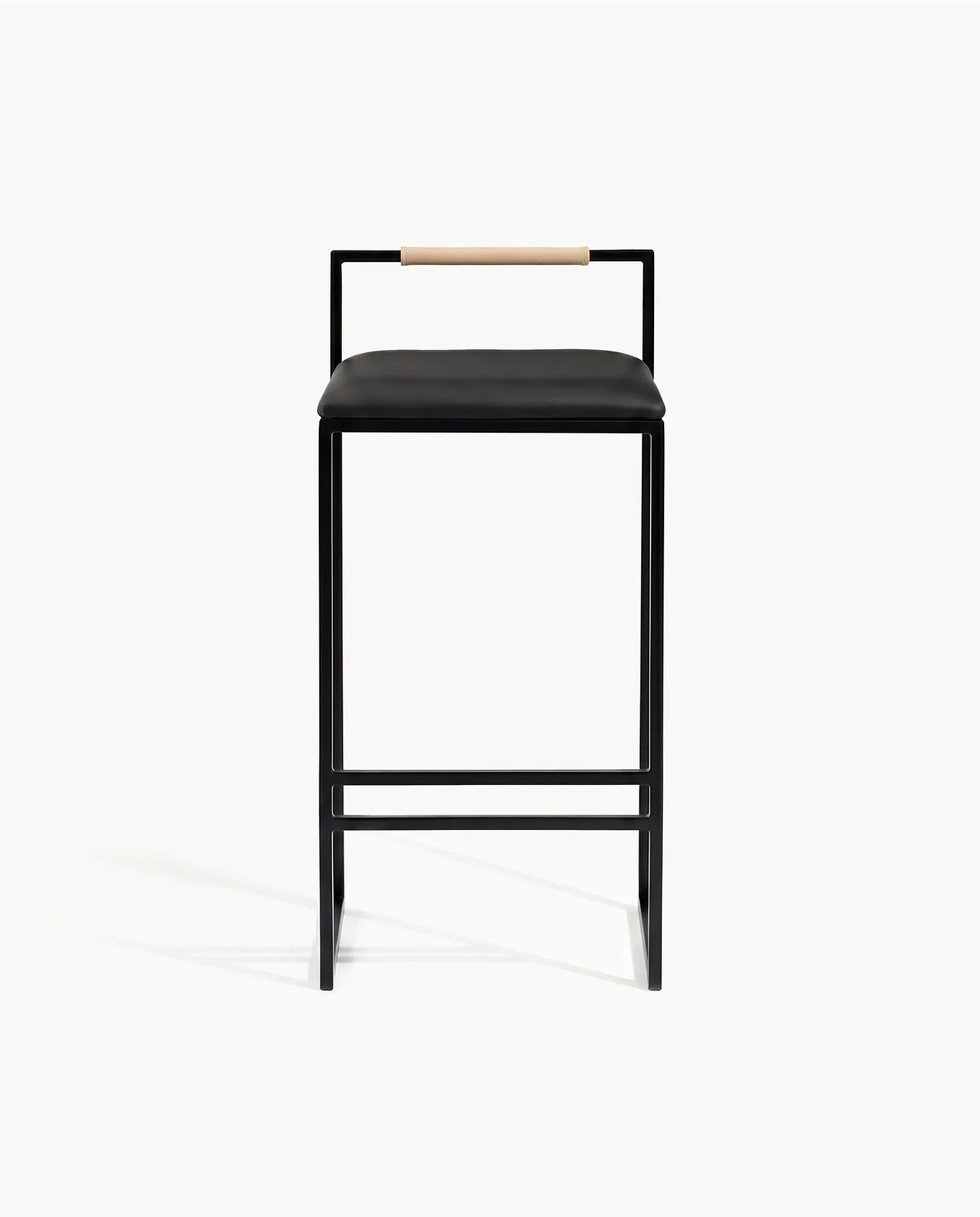 Bar Stool Freja - Black Frame - Black Leather Cushion - Latte Backrest - Image 3
