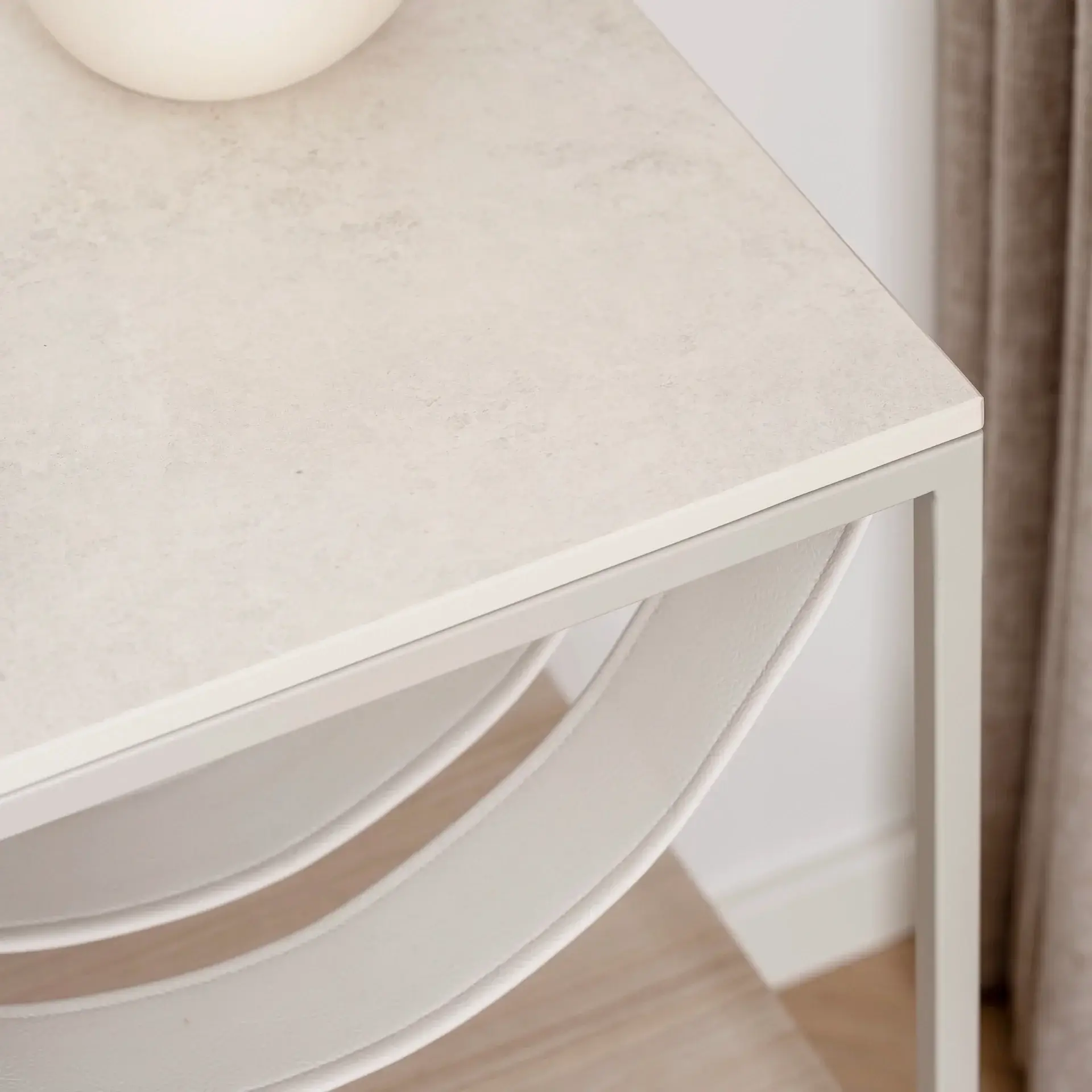 Bedside table Iris  - Beige - Sand Leather Straps - Lunar Dekton Top - Image 4