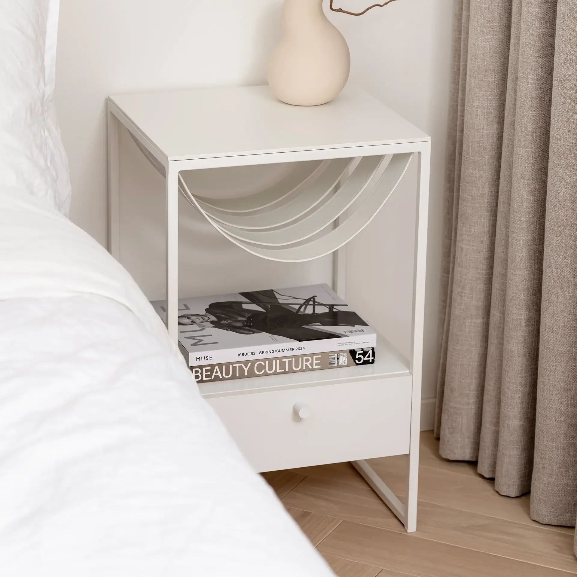 Bedside table Iris  - White - White Straps - White Laminate Top - Image 3