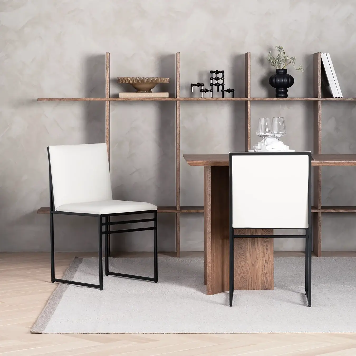Dining chair Isabell - Black Frame - Ivory leather Cushion - Image 5