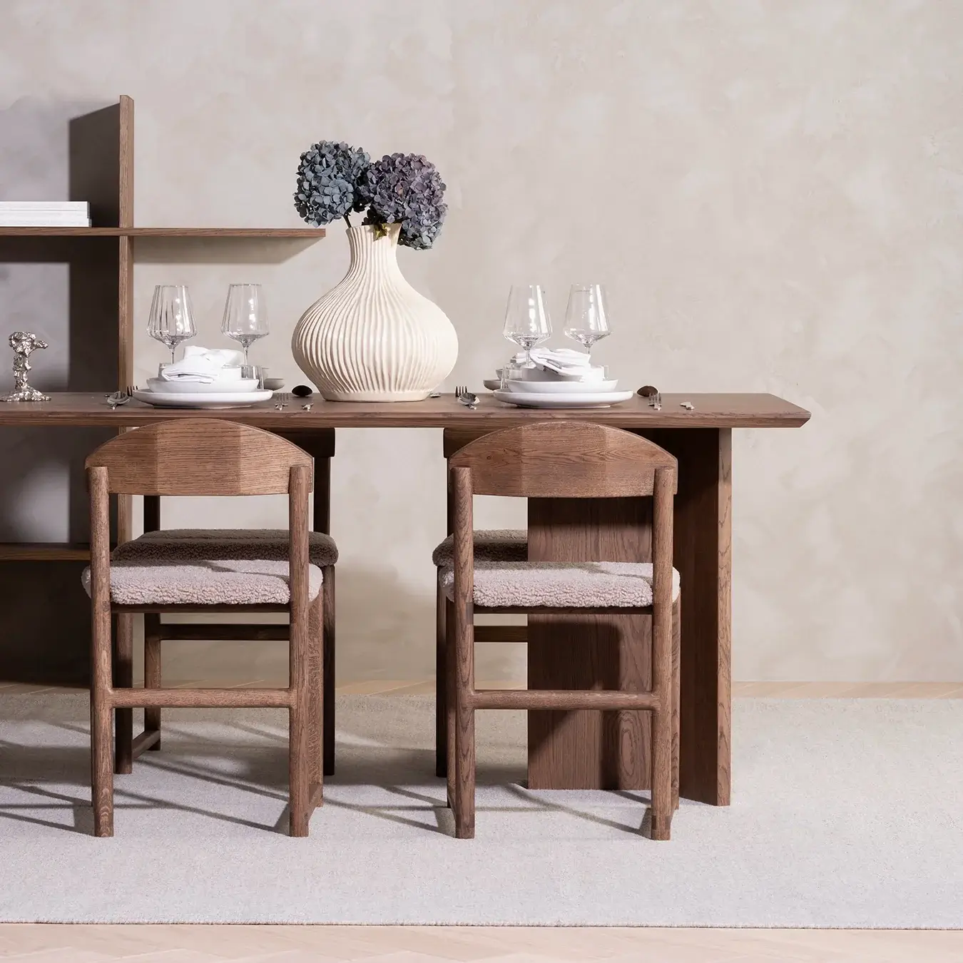 Dining chair Karin - Dark oak Wood Frame - Greige bouclé Cushion - Image 3