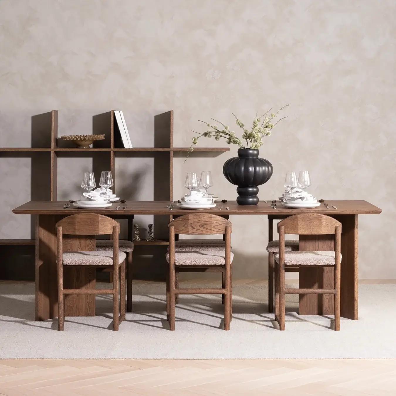 Dining chair Karin - Dark oak Wood Frame - Greige bouclé Cushion - Image 4