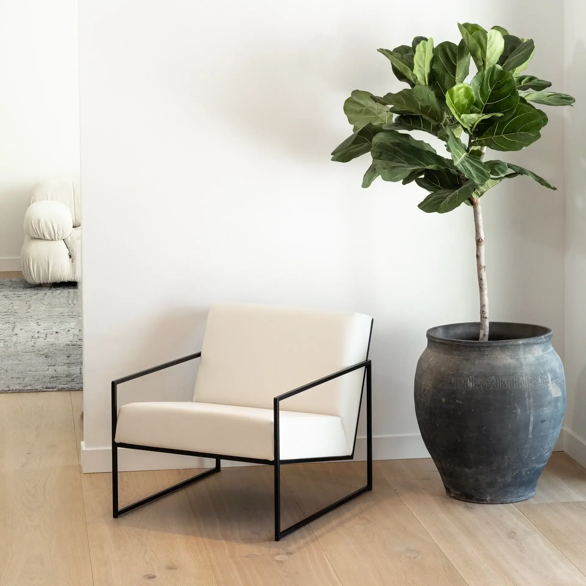 Armchair Kent – Black Frame – Ivory Leather Cushion - Image 2