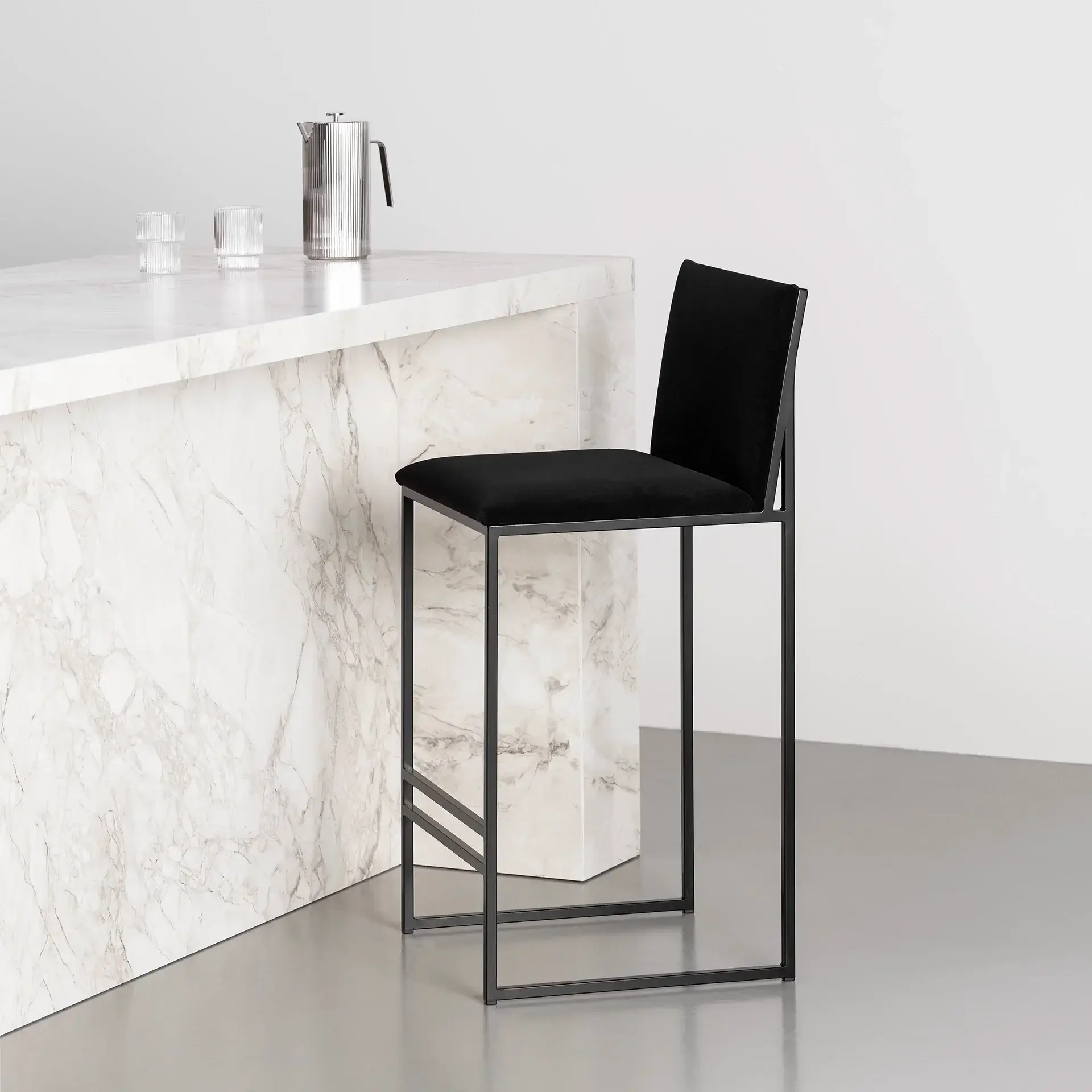 Bar Stool Philip – Black Steel Frame, Black Velvet Cushion - Image 6