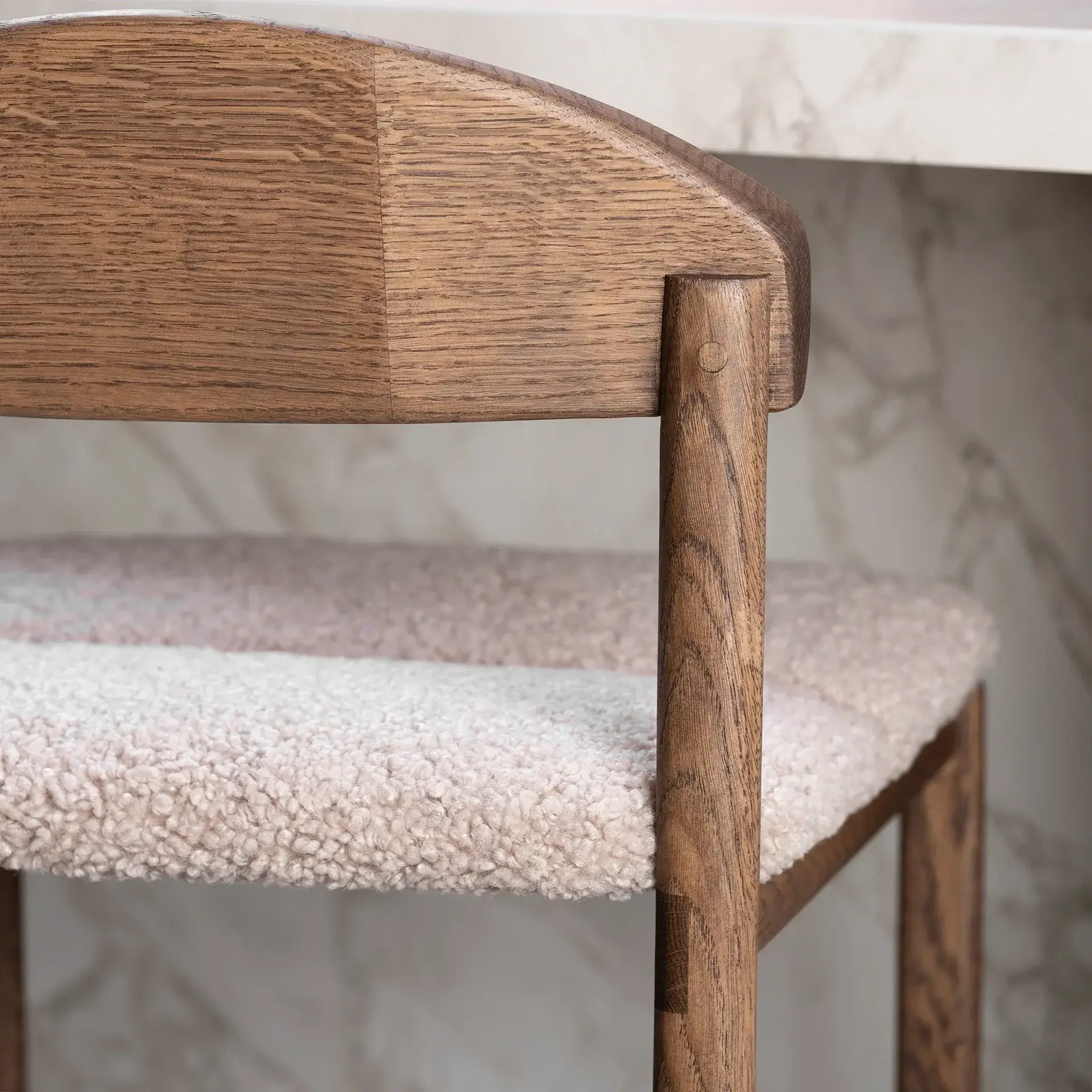Oak Bar Stool Ted – Dark Oak – Greige Bouclé - Image 6