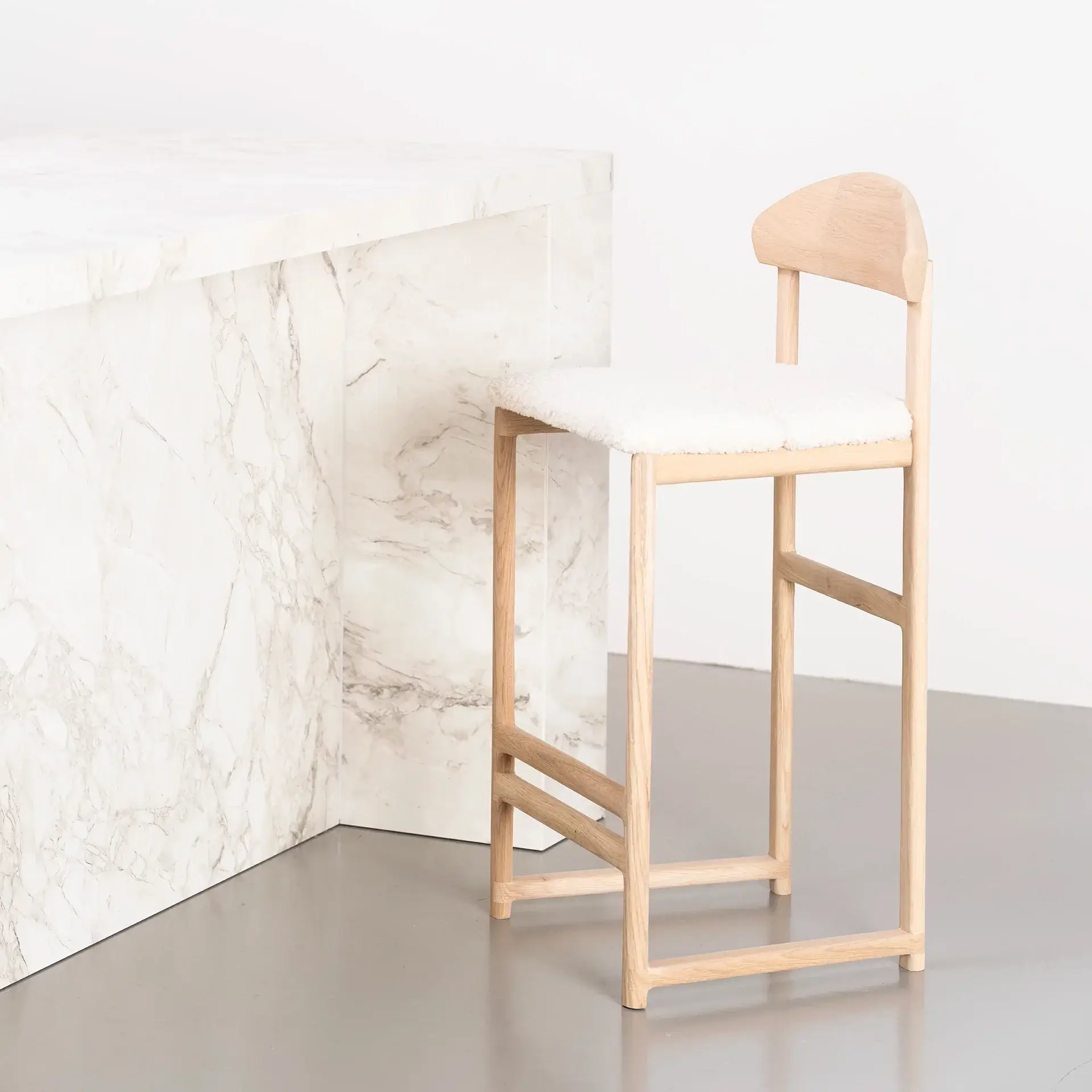 Oak Bar Stool Ted – Oak – Ivory Bouclé - Image 7