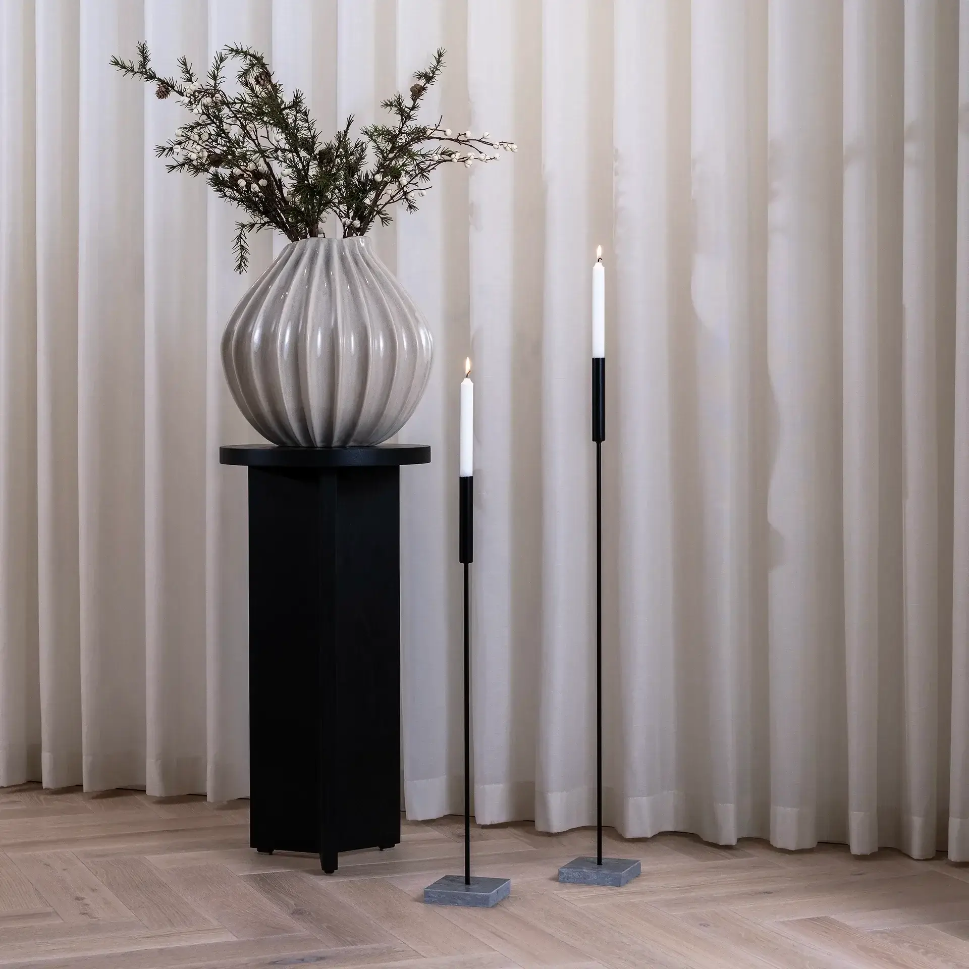 Candleholder Vera - 2 set - Black Frame - Turbin grey Stone - Image 2